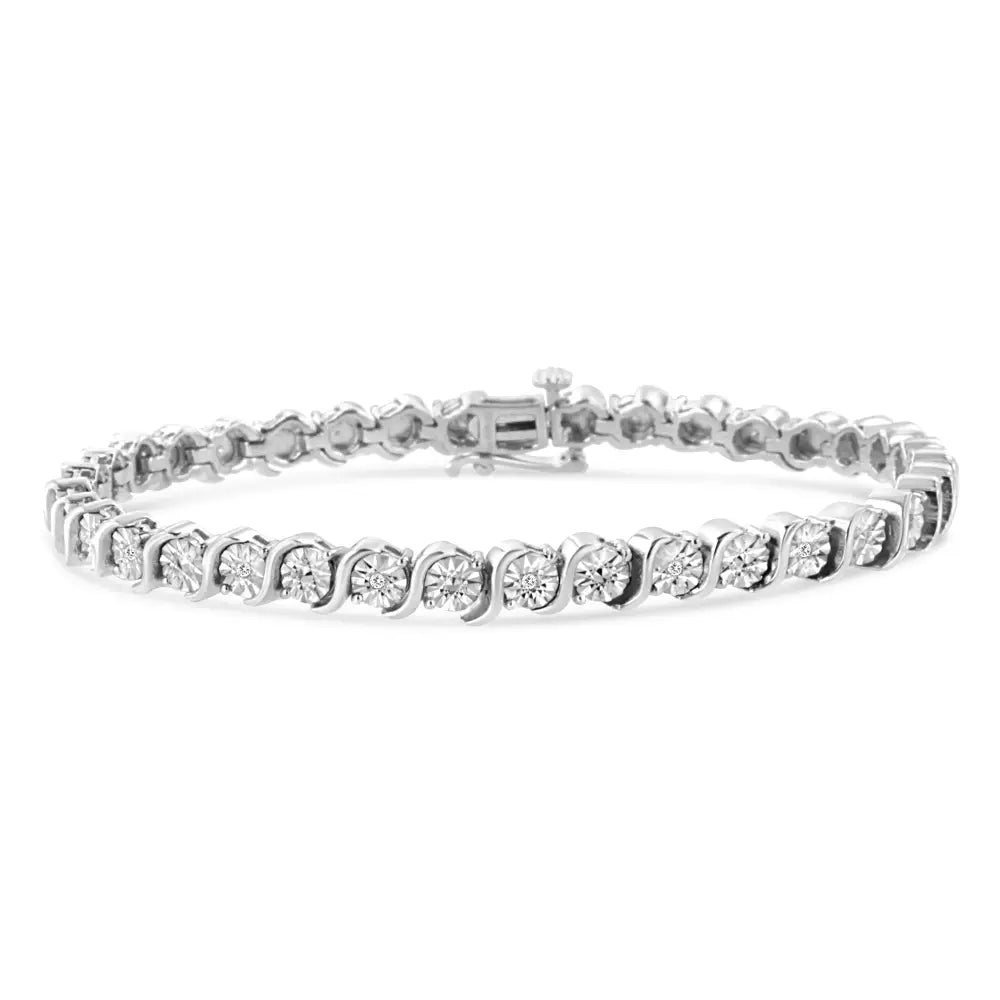 .925 Sterling Silver 1/10 Cttw Diamond Round Miracle Plate and ?S’ Link Tennis Bracelet (i-j Color I2- I3 Clarity)