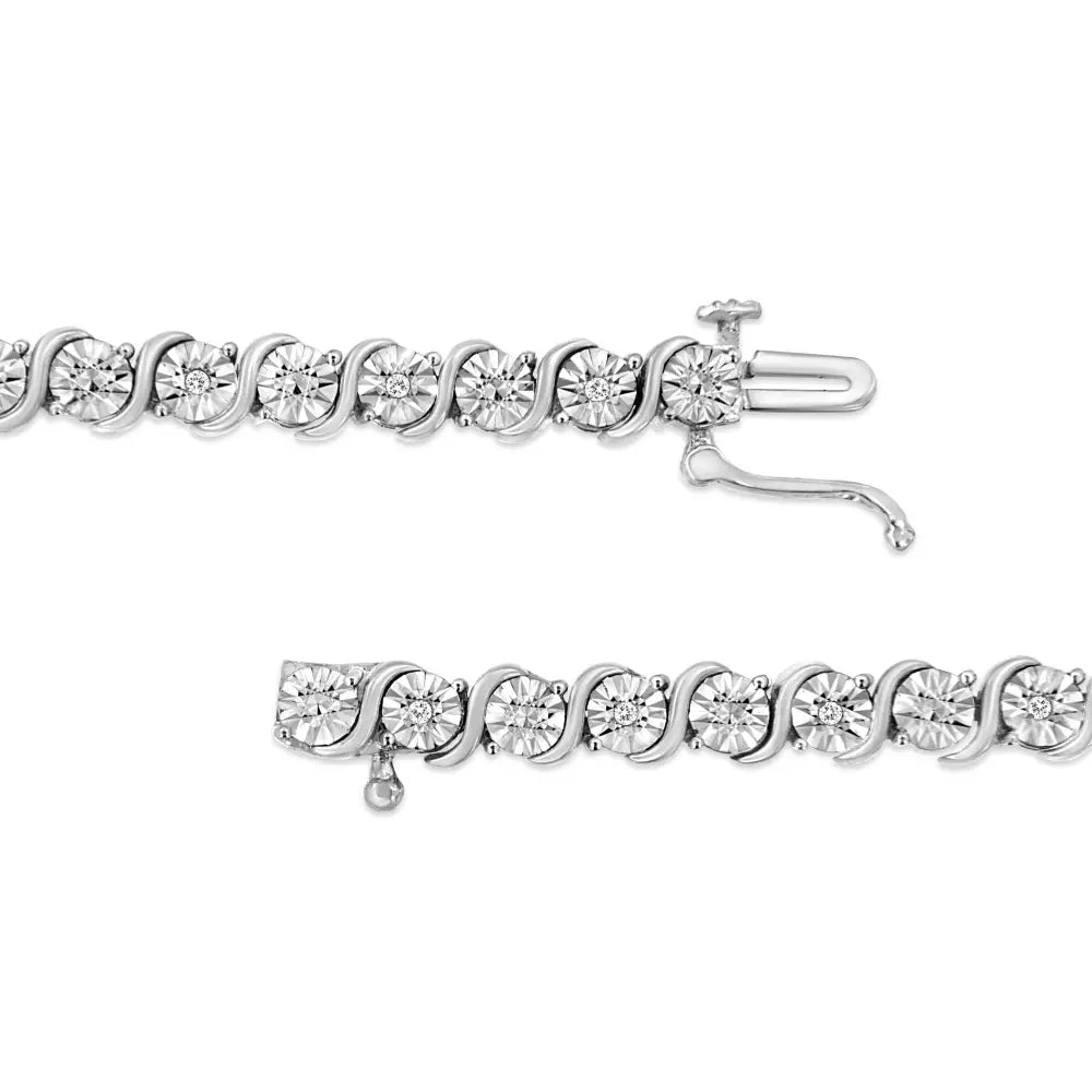 .925 Sterling Silver 1/10 Cttw Diamond Round Miracle Plate and ?S’ Link Tennis Bracelet (i-j Color I2- I3 Clarity)