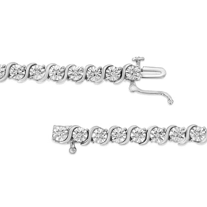 .925 Sterling Silver 1/10 Cttw Diamond Round Miracle Plate and ?S’ Link Tennis Bracelet (i-j Color I2- I3 Clarity)