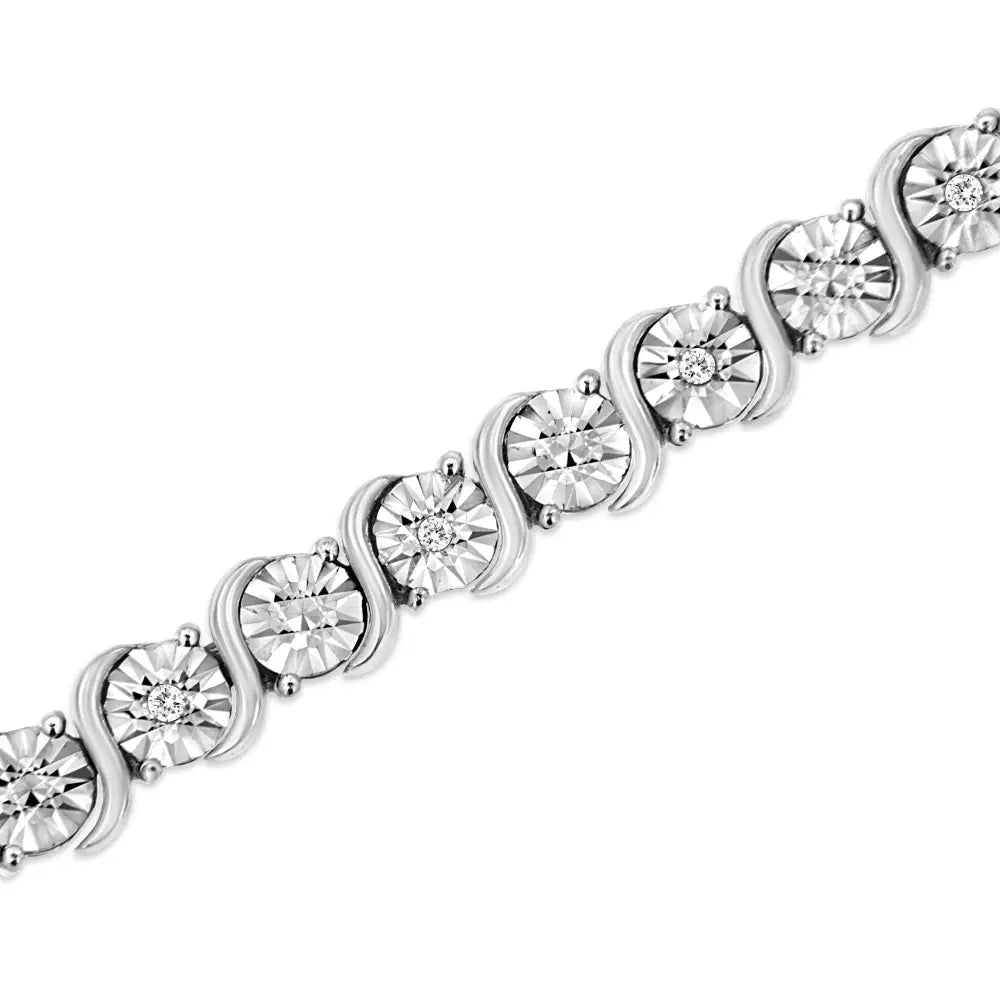 .925 Sterling Silver 1/10 Cttw Diamond Round Miracle Plate and ?S’ Link Tennis Bracelet (i-j Color I2- I3 Clarity)