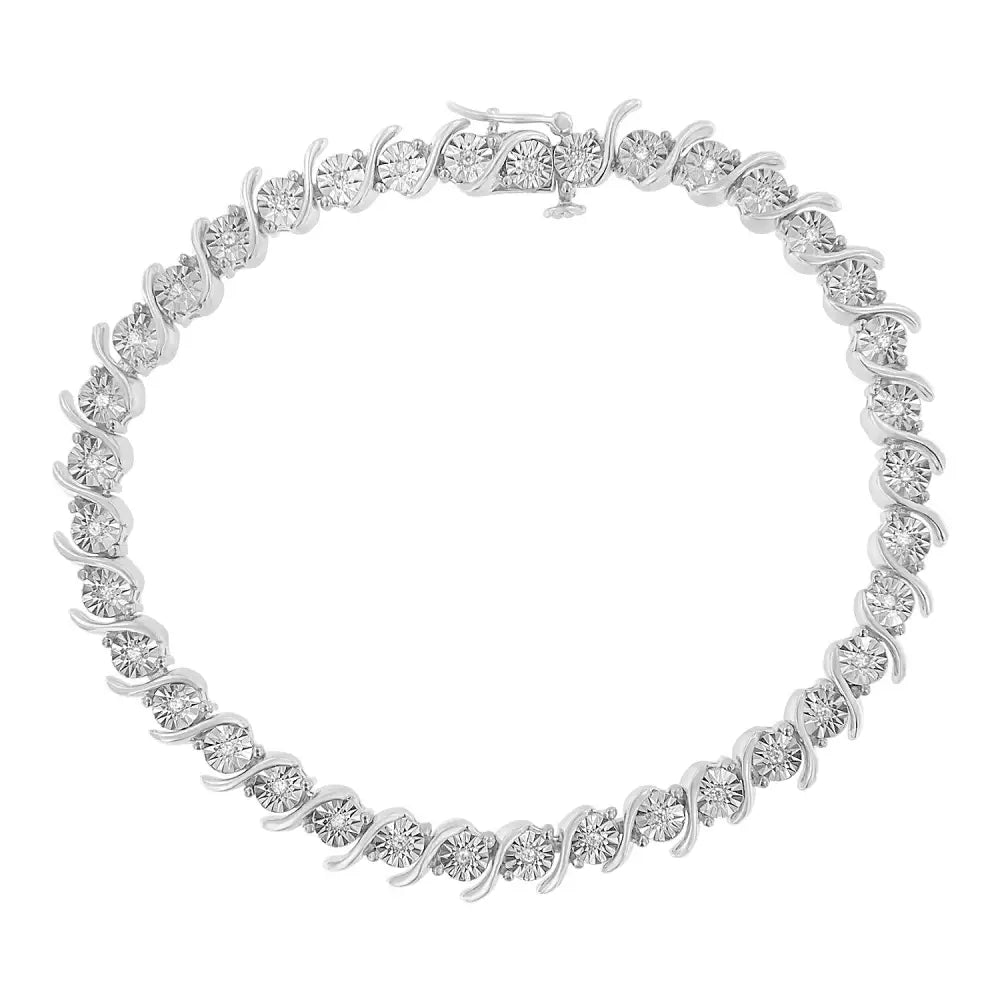 .925 Sterling Silver 1/10 Cttw Diamond Round Miracle Plate and ?S’ Link Tennis Bracelet (i-j Color I2- I3 Clarity)