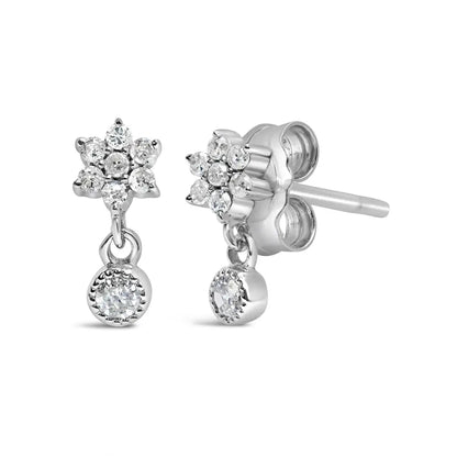 .925 Sterling Silver 1/10 Cttw Diamond Star Stud with Bezel Drop Dangle Earrings (i-j Color I2-i3 Clarity) - Fine