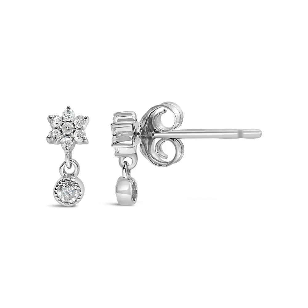 .925 Sterling Silver 1/10 Cttw Diamond Star Stud with Bezel Drop Dangle Earrings (i-j Color I2-i3 Clarity) - Fine