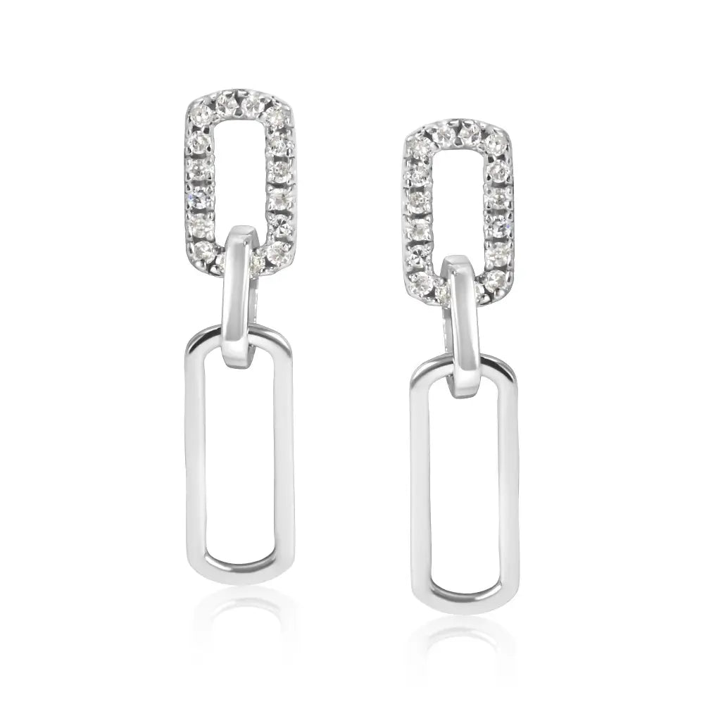 .925 Sterling Silver 1/10 Cttw Diamond Studded Paperclip Drop and Dangle Earrings (i-j Color I2-i3 Clarity) - Fine