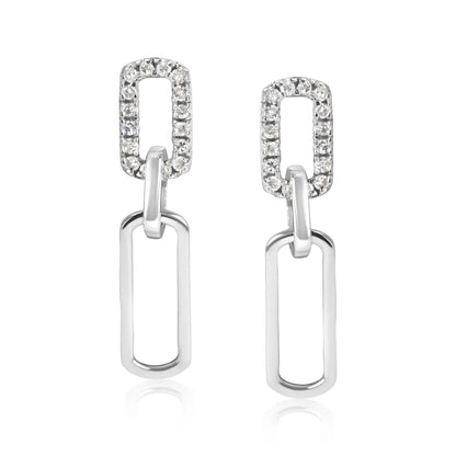 .925 Sterling Silver 1/10 Cttw Diamond Studded Paperclip Drop and Dangle Earrings (i-j Color I2-i3 Clarity) - Fine