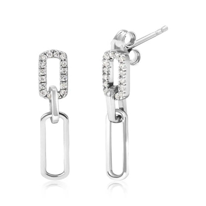 .925 Sterling Silver 1/10 Cttw Diamond Studded Paperclip Drop and Dangle Earrings (i-j Color I2-i3 Clarity) - Fine