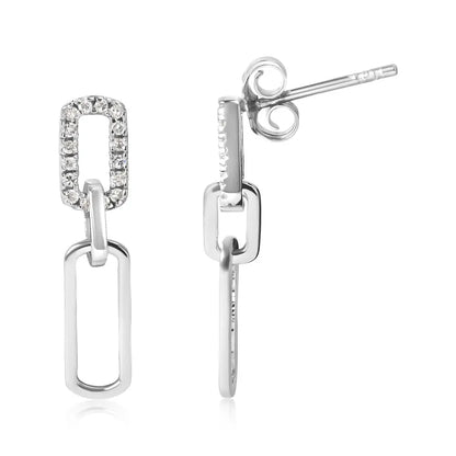 .925 Sterling Silver 1/10 Cttw Diamond Studded Paperclip Drop and Dangle Earrings (i-j Color I2-i3 Clarity) - Fine