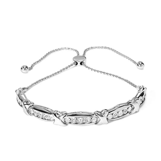 .925 Sterling Silver 1/10 Cttw Diamond x Link Bolo Bracelet (i-j Color I2-i3 Clarity) - Fine Jewelry us Direct