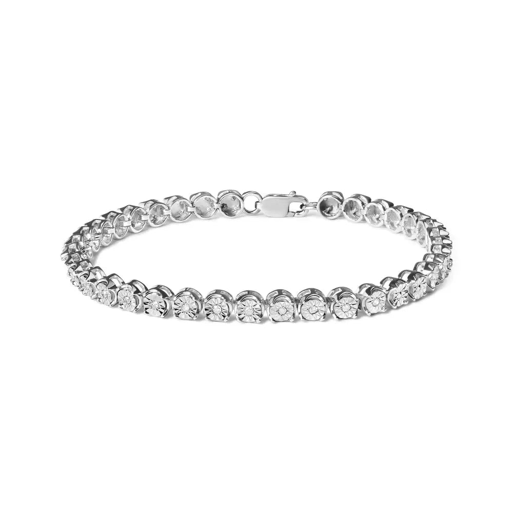 .925 Sterling Silver 1/10 Cttw Miracle Set Diamond and Bead Link 7.25’’ Tennis Bracelet (i-j Color I2-i3 Clarity)