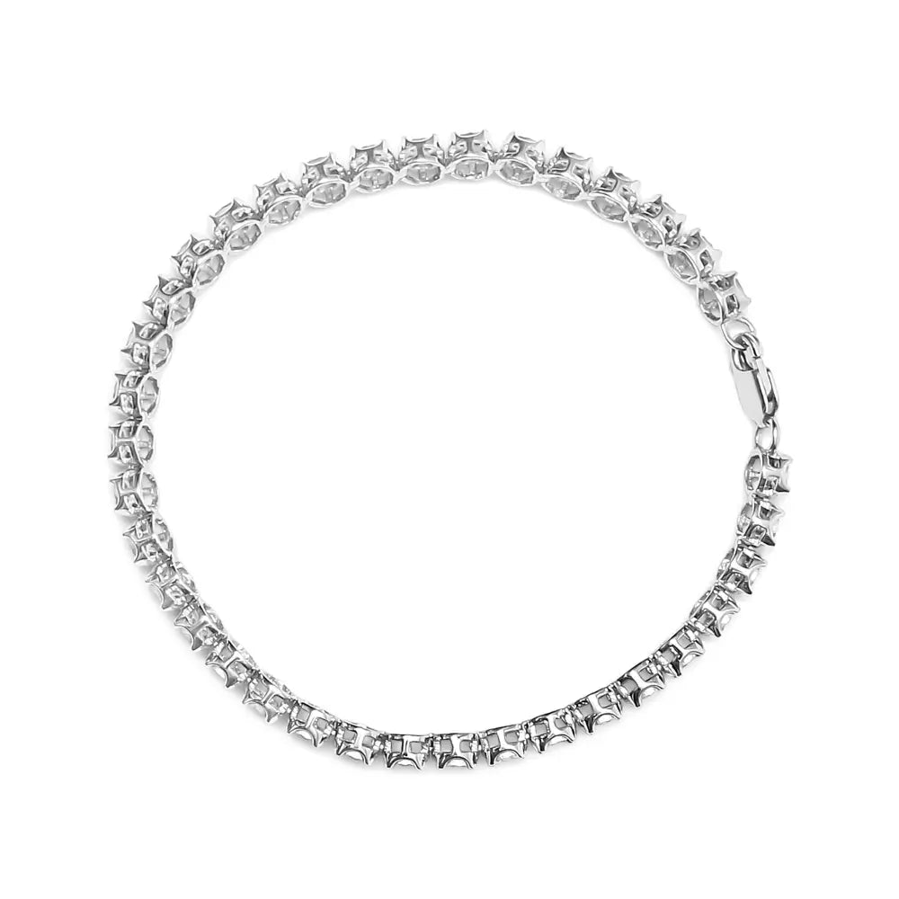 .925 Sterling Silver 1/10 Cttw Miracle Set Diamond and Bead Link 7.25’’ Tennis Bracelet (i-j Color I2-i3 Clarity)