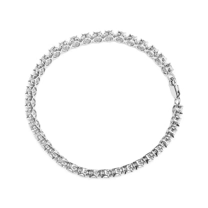 .925 Sterling Silver 1/10 Cttw Miracle Set Diamond and Bead Link 7.25’’ Tennis Bracelet (i-j Color I2-i3 Clarity)