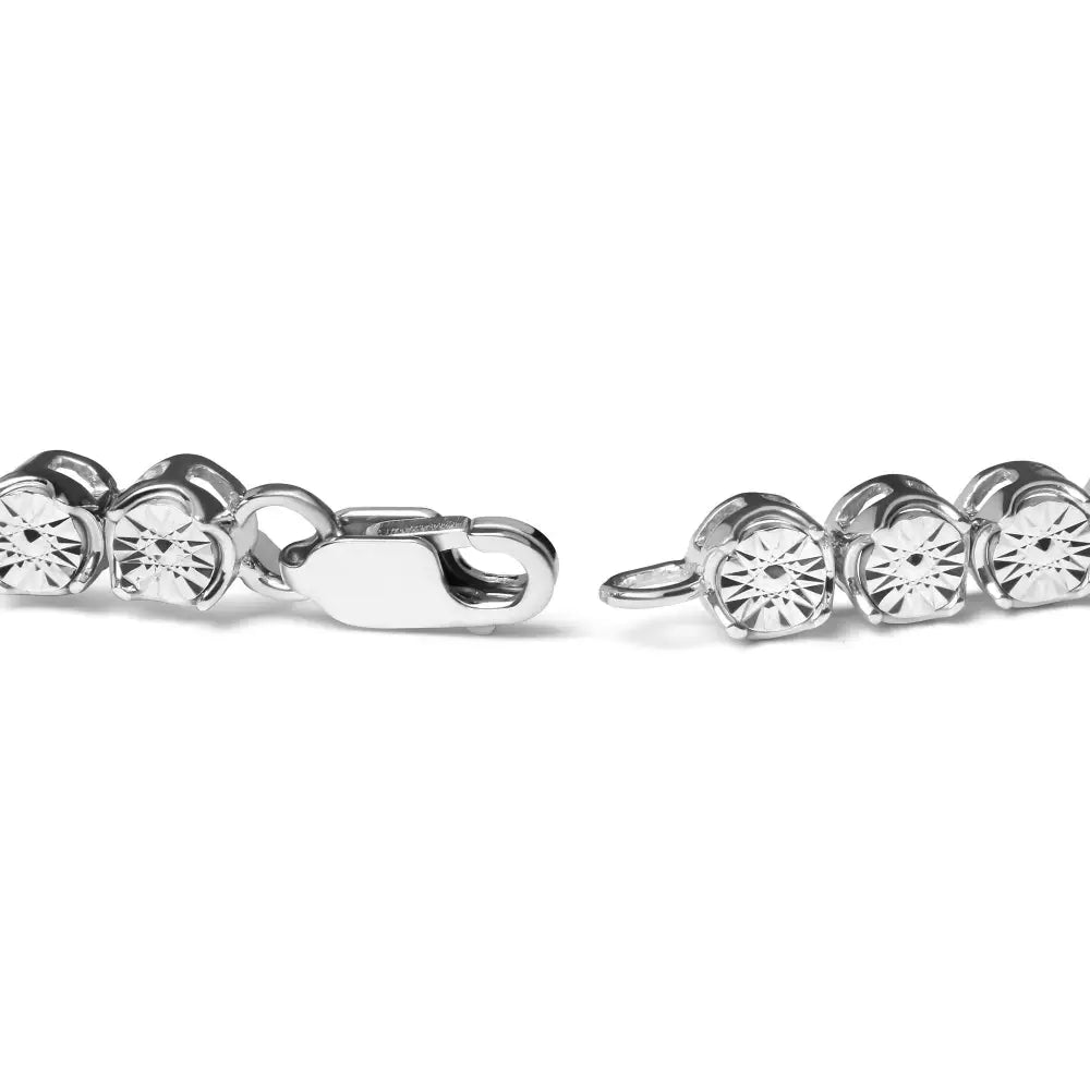 .925 Sterling Silver 1/10 Cttw Miracle Set Diamond and Bead Link 7.25’’ Tennis Bracelet (i-j Color I2-i3 Clarity)