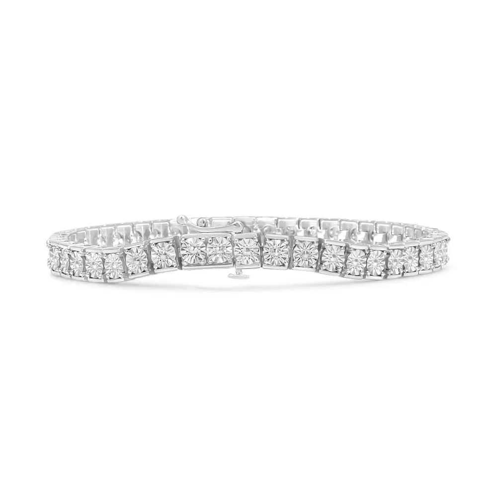 .925 Sterling Silver 1/10 Cttw Miracle Set Diamond and Beaded Tennis Link Bracelet (i-j Color I2-i3 Clarity)