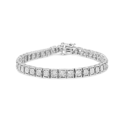 .925 Sterling Silver 1/10 Cttw Miracle Set Diamond and Beaded Tennis Link Bracelet (i-j Color I2-i3 Clarity)