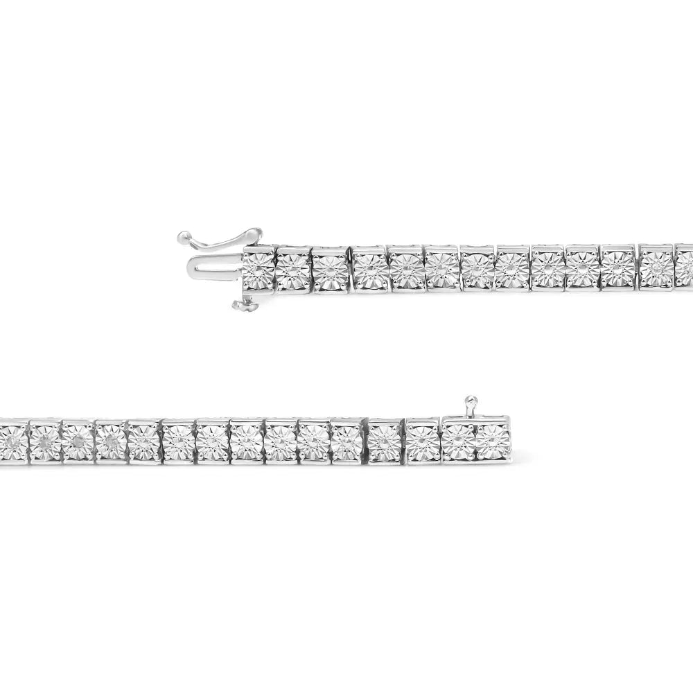 .925 Sterling Silver 1/10 Cttw Miracle Set Diamond and Beaded Tennis Link Bracelet (i-j Color I2-i3 Clarity)