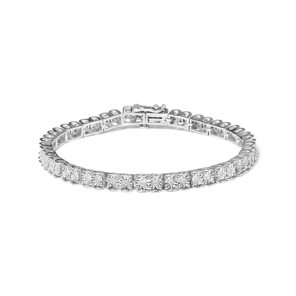 .925 Sterling Silver 1/10 Cttw Miracle Set Diamond Double Box Link Tennis Bracelet (i-j Color I2-i3 Clarity) - Size