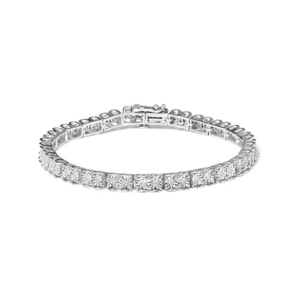 .925 Sterling Silver 1/10 Cttw Miracle Set Diamond Double Box Link Tennis Bracelet (i-j Color I2-i3 Clarity) - Size