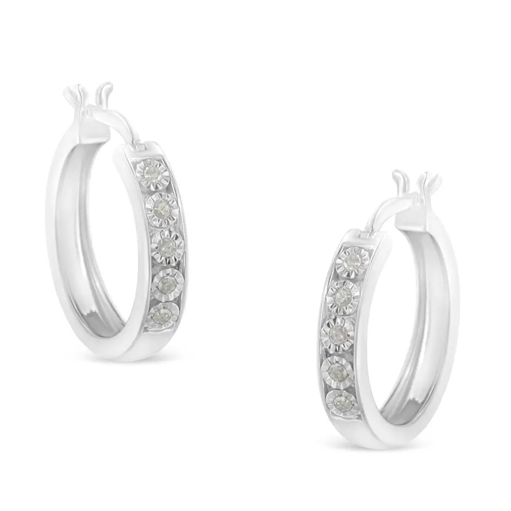 .925 Sterling Silver 1/10 Cttw Miracle Set Diamond Full Circle Hoop Earrings (i-j Color I3 Clarity) - Fine Jewelry