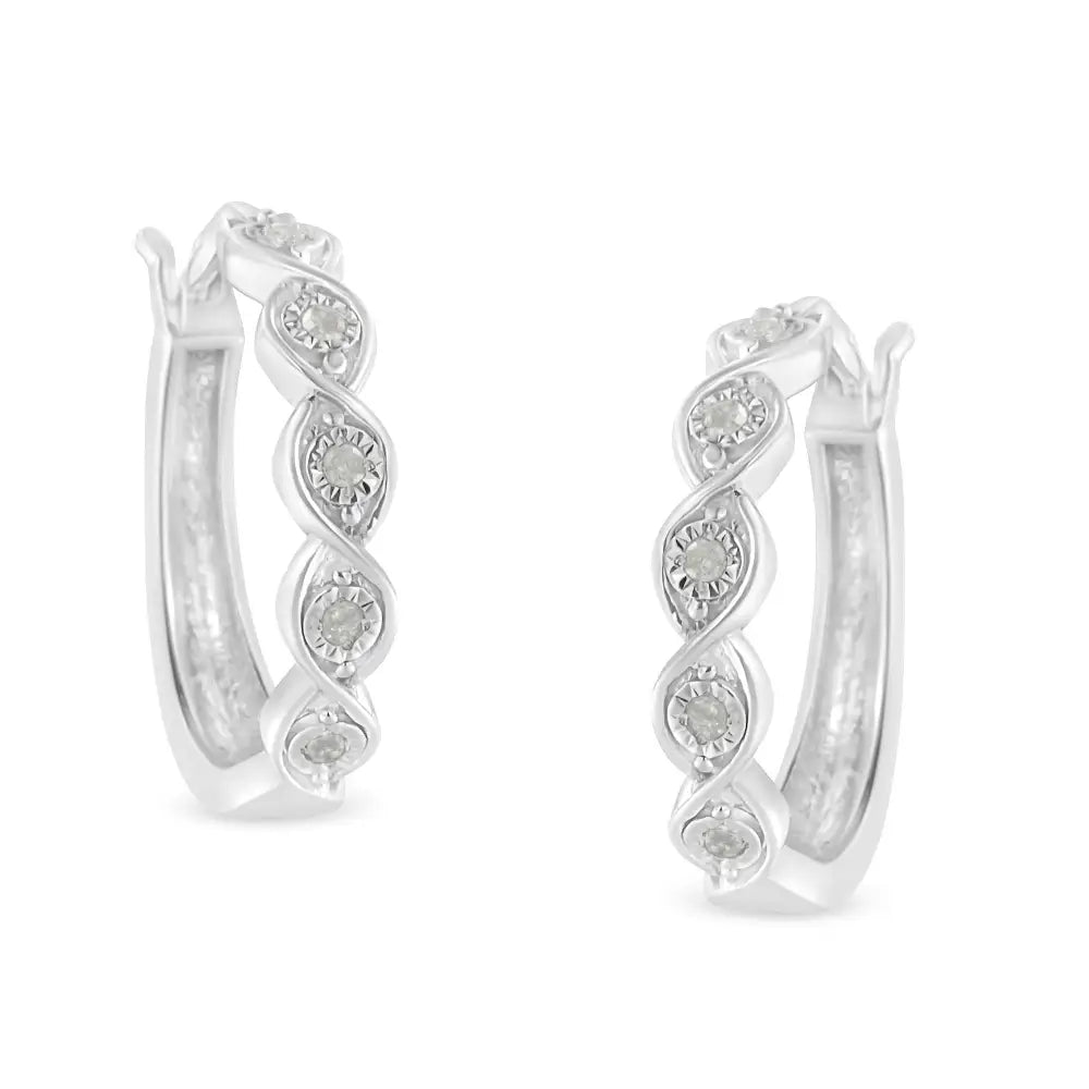 .925 Sterling Silver 1/10 Cttw Miracle-set Diamond Infinity Swirl Hoop Earrings (i-j Color I3 Clarity) - Fine Jewelry