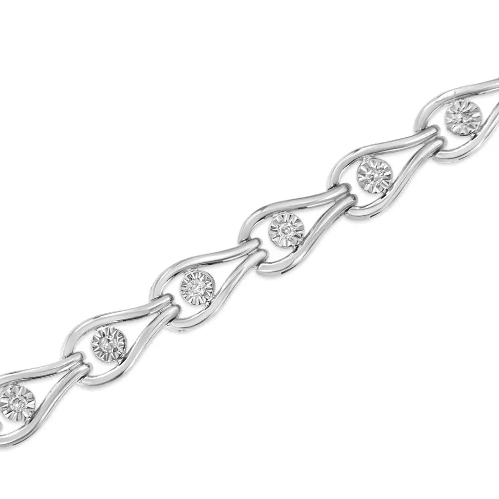 .925 Sterling Silver 1/10 Cttw Miracle-set Diamond Pear Shape and Bezel Link Bracelet (i-j Color I3 Clarity)