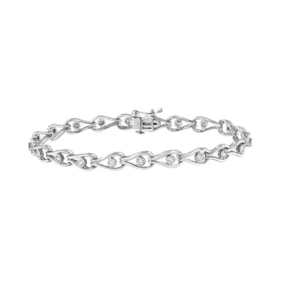 .925 Sterling Silver 1/10 Cttw Miracle-set Diamond Pear Shape and Bezel Link Bracelet (i-j Color I3 Clarity)