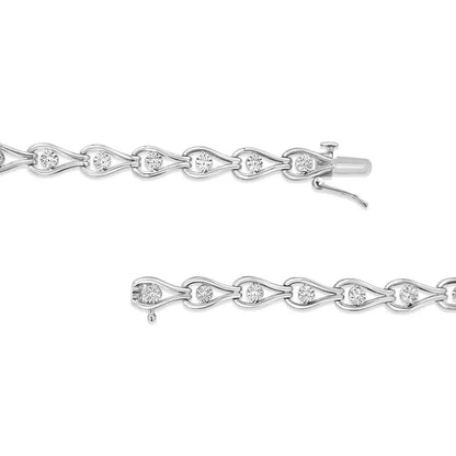 .925 Sterling Silver 1/10 Cttw Miracle-set Diamond Pear Shape and Bezel Link Bracelet (i-j Color I3 Clarity)