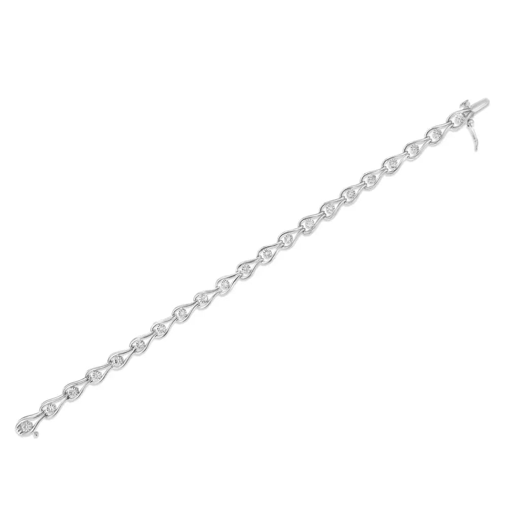 .925 Sterling Silver 1/10 Cttw Miracle-set Diamond Pear Shape and Bezel Link Bracelet (i-j Color I3 Clarity)