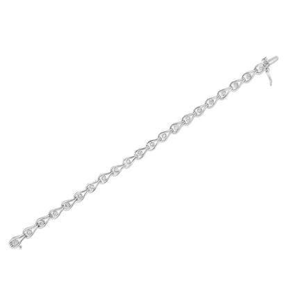 .925 Sterling Silver 1/10 Cttw Miracle-set Diamond Pear Shape and Bezel Link Bracelet (i-j Color I3 Clarity)