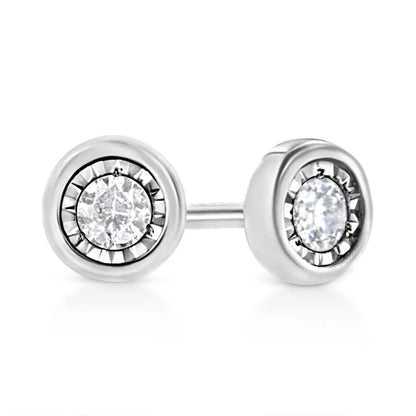 .925 Sterling Silver 1/10 Cttw Miracle-set Diamond Stud Earrings (i-j Color I2-i3 Clarity) - Choice of Shapes - Fine