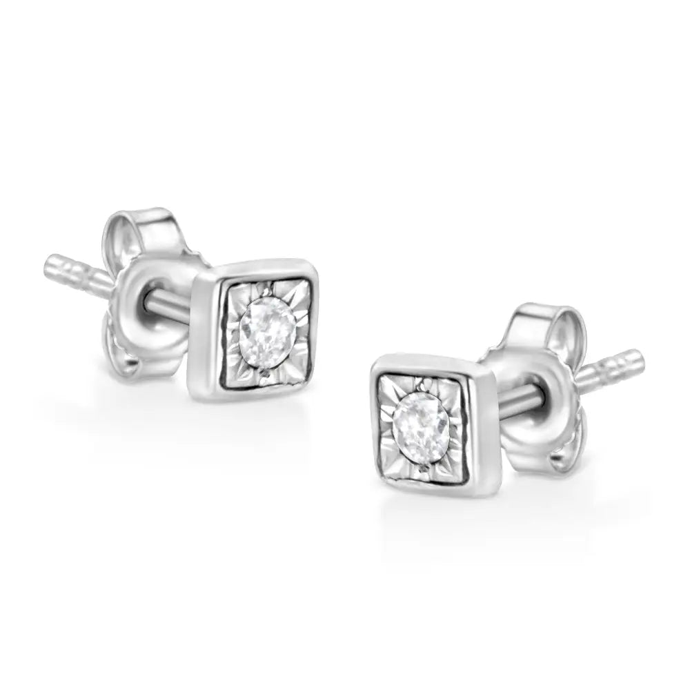 .925 Sterling Silver 1/10 Cttw Miracle-set Diamond Stud Earrings (i-j Color I2-i3 Clarity) - Choice of Shapes - Fine