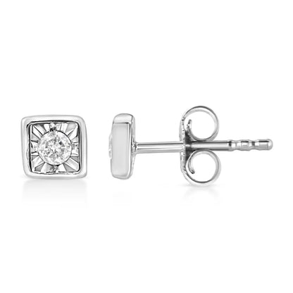 .925 Sterling Silver 1/10 Cttw Miracle-set Diamond Stud Earrings (i-j Color I2-i3 Clarity) - Choice of Shapes - Fine