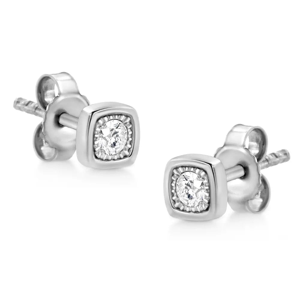 .925 Sterling Silver 1/10 Cttw Miracle-set Diamond Stud Earrings (i-j Color I2-i3 Clarity) - Choice of Shapes - Fine