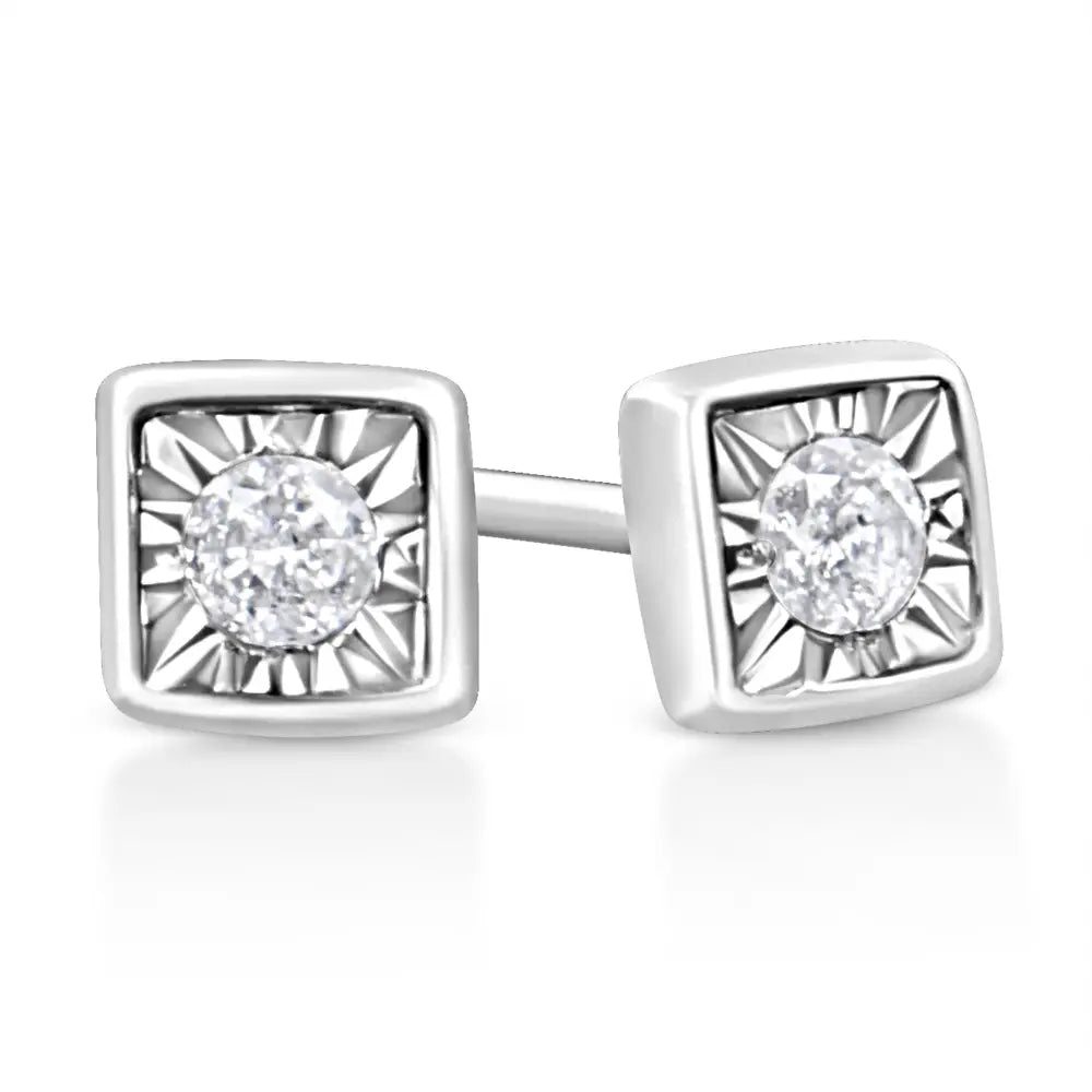 .925 Sterling Silver 1/10 Cttw Miracle-set Diamond Stud Earrings (i-j Color I2-i3 Clarity) - Choice of Shapes - Fine