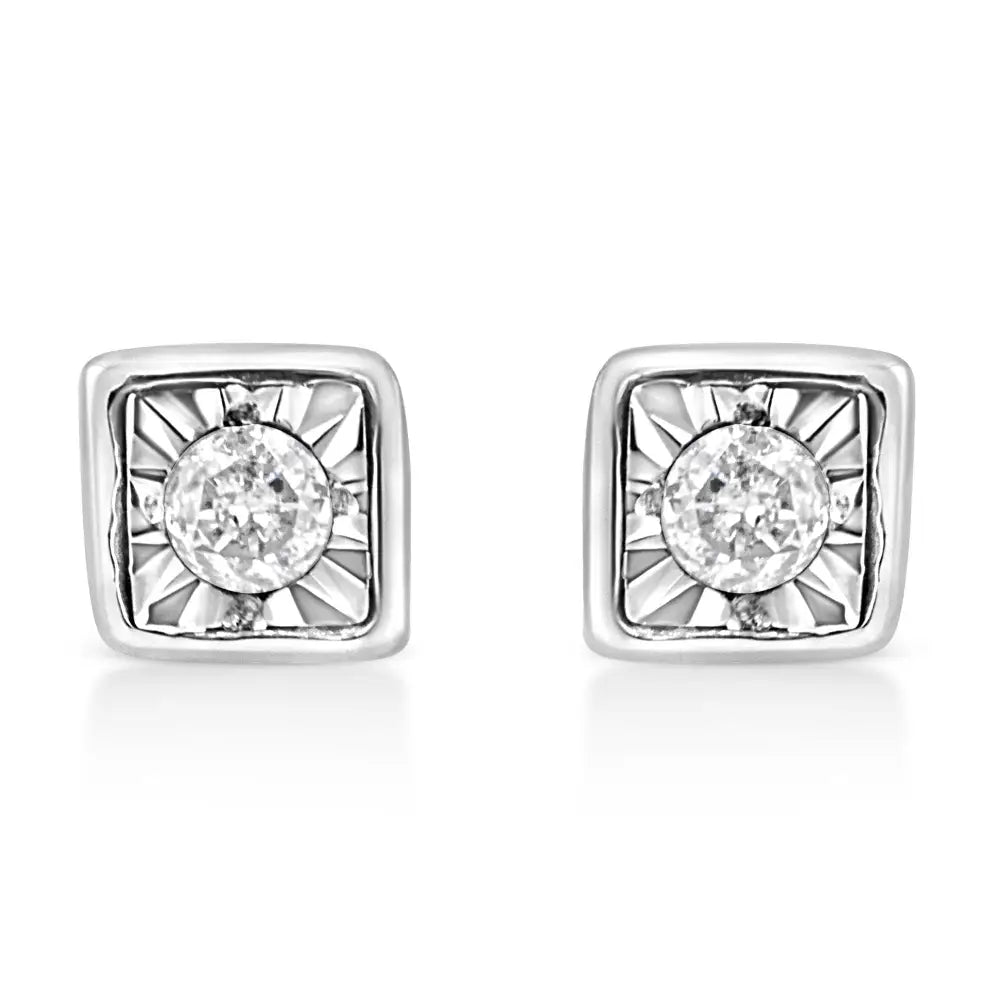 .925 Sterling Silver 1/10 Cttw Miracle-set Diamond Stud Earrings (i-j Color I2-i3 Clarity) - Choice of Shapes - Fine