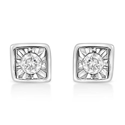 .925 Sterling Silver 1/10 Cttw Miracle-set Diamond Stud Earrings (i-j Color I2-i3 Clarity) - Choice of Shapes - Fine