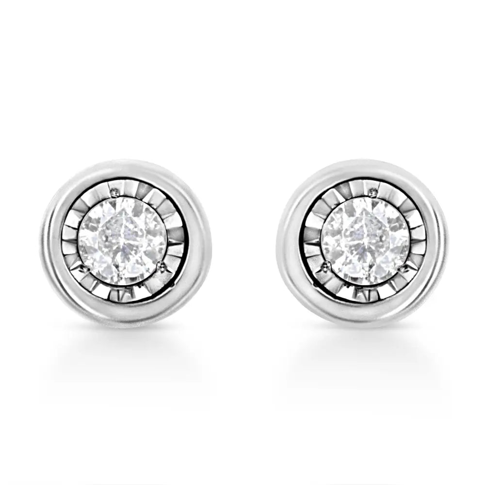 .925 Sterling Silver 1/10 Cttw Miracle-set Diamond Stud Earrings (i-j Color I2-i3 Clarity) - Choice of Shapes - Fine