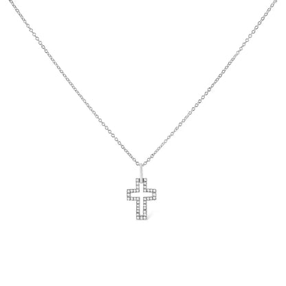 .925 Sterling Silver 1/10 Cttw Pave-set Round-cut Diamond Open Cross 18’’ Pendant Necklace (i-j Color I1-2 Clarity)