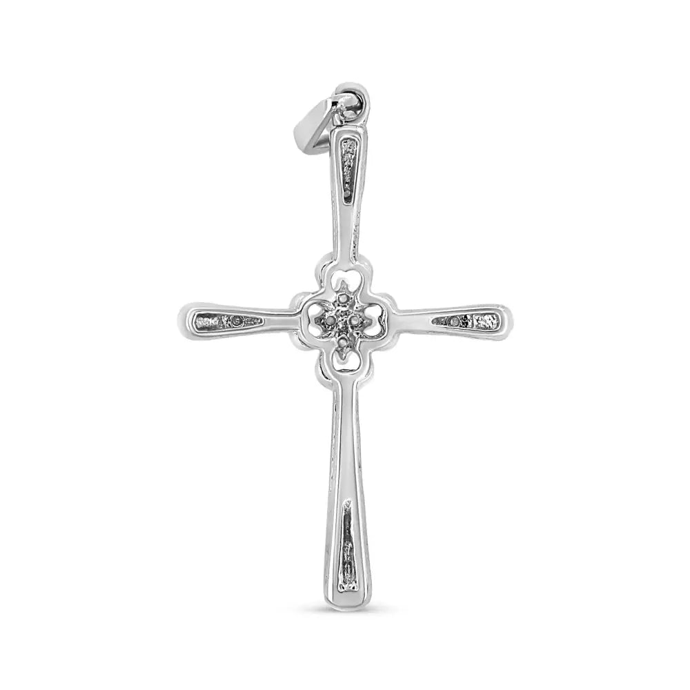 .925 Sterling Silver 1/10 Cttw Prong Set Diamond Cross 18’’ Pendant Necklace - (i-j Color I3-promo Quality) - Fine