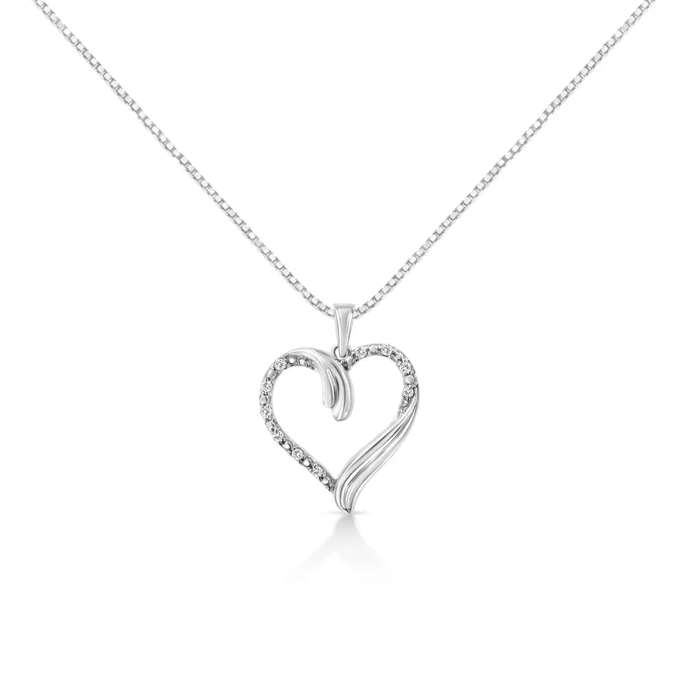 .925 Sterling Silver 1/10 Cttw Prong-set Round Cut Diamond Open Heart 18’’ Pendent Necklace (i-j Color I2-i3