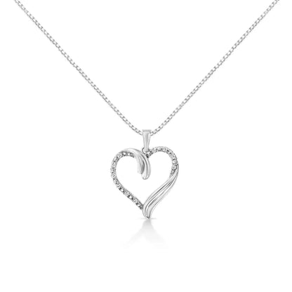 .925 Sterling Silver 1/10 Cttw Prong-set Round Cut Diamond Open Heart 18’’ Pendent Necklace (i-j Color I2-i3