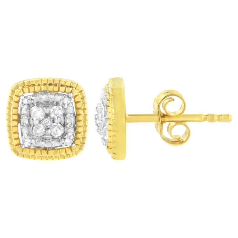 .925 Sterling Silver 1/10 Cttw Prong-set Round Cut Diamond Square Shape with Milgrain Halo Stud Earrings (i-j Color