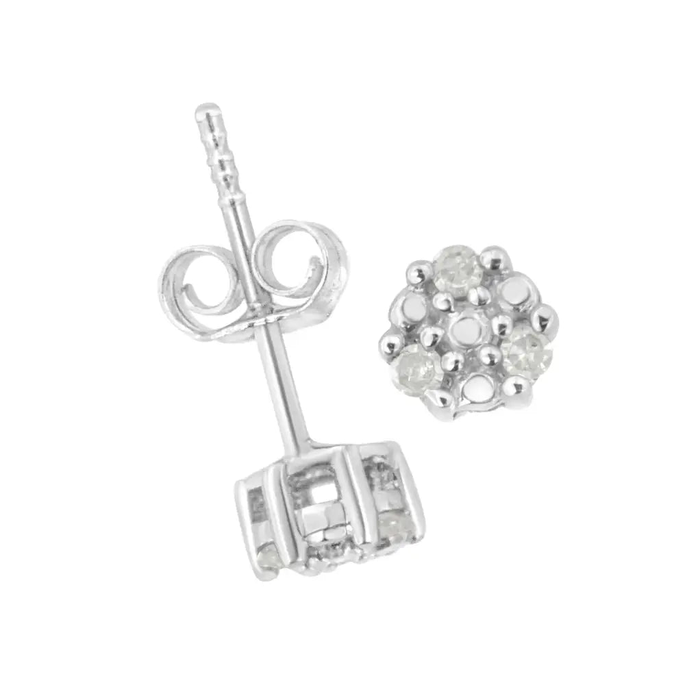 .925 Sterling Silver 1/10 Cttw Prong Set Round-cut Trio Diamond Stud Earrings (i-j Color I3 Clarity) - Fine Jewelry