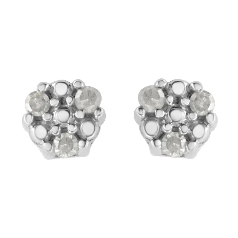 .925 Sterling Silver 1/10 Cttw Prong Set Round-cut Trio Diamond Stud Earrings (i-j Color I3 Clarity) - Fine Jewelry