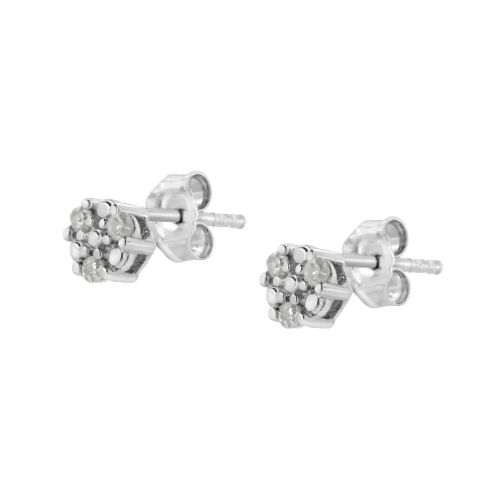 .925 Sterling Silver 1/10 Cttw Prong Set Round-cut Trio Diamond Stud Earrings (i-j Color I3 Clarity) - Fine Jewelry