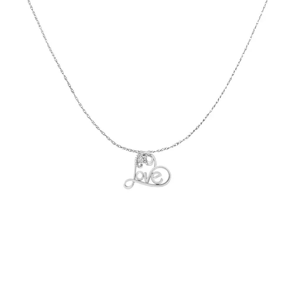 .925 Sterling Silver 1/10 Cttw Round Brilliant-cut Diamond Accented Open Heart with Love 18’’ Pendant Necklace (h-i