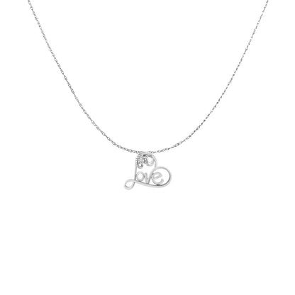 .925 Sterling Silver 1/10 Cttw Round Brilliant-cut Diamond Accented Open Heart with Love 18’’ Pendant Necklace (h-i