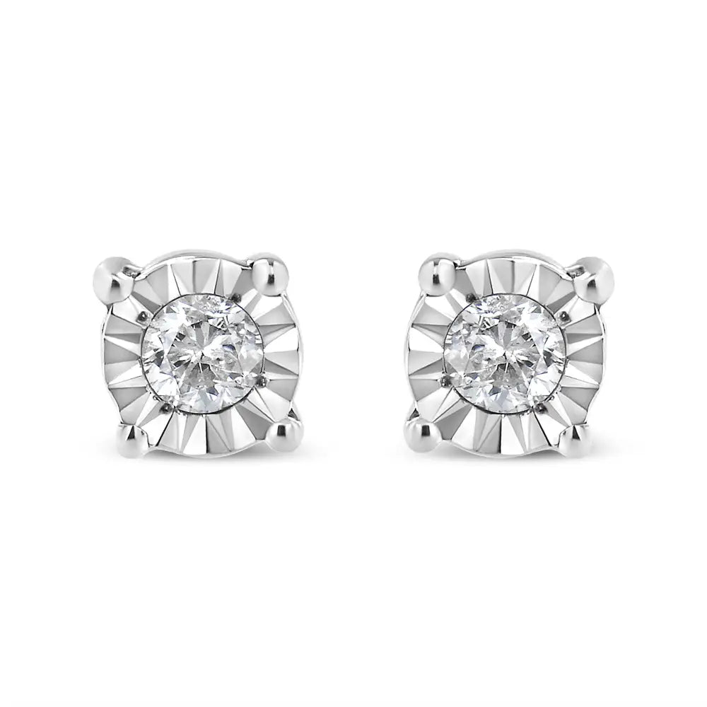 .925 Sterling Silver 1/10 Cttw Round Brilliant-cut Diamond Miracle-set Stud Earrings - Fine Jewelry us Direct