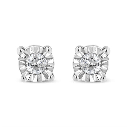 .925 Sterling Silver 1/10 Cttw Round Brilliant-cut Diamond Miracle-set Stud Earrings - Fine Jewelry us Direct