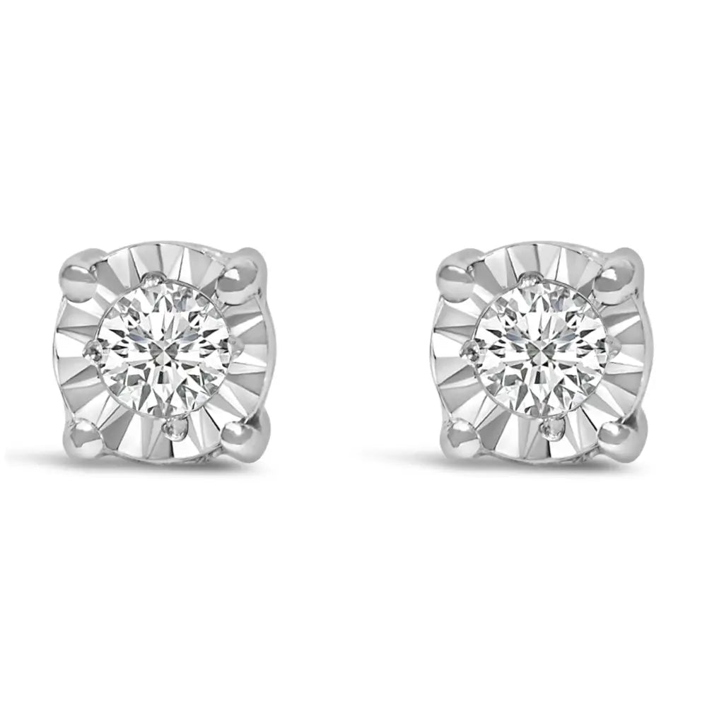 .925 Sterling Silver 1/10 Cttw Round Brilliant-cut Lab Grown Diamond Miracle-set Stud Earrings (f-g Color Vs1-vs2