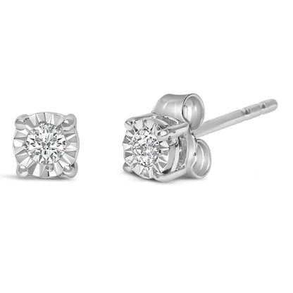 .925 Sterling Silver 1/10 Cttw Round Brilliant-cut Lab Grown Diamond Miracle-set Stud Earrings (f-g Color Vs1-vs2